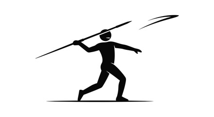 A dynamic depiction of a javelin thrower in motion captured as a striking black silhouette