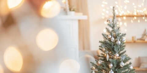 Christmas tree adorned with ornaments and sparkling lights, perfect for holiday sales promotion