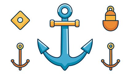 Anchor Icons Set – Nautical Sea Symbols, Marine Anchor Collection in Flat Minimal Style Vector