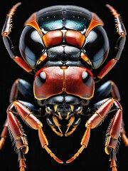 close up of red beetle isolated on black background