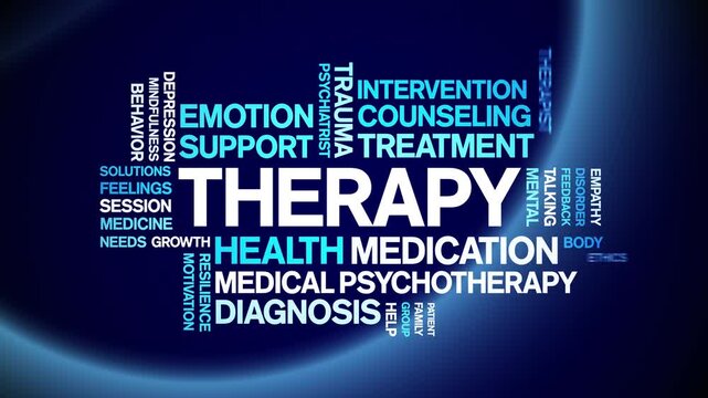 Therapy animated word cloud-text design animation tag kinetic typography seamless loop.