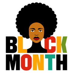 Black history month illustration featuring an african woman with an afro hairstyle and colorful typography