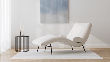 Contemporary interior scene with a modern lounge chair in a minimalist living room. Soft tones and clean aesthetics suited for lifestyle and decor themes.