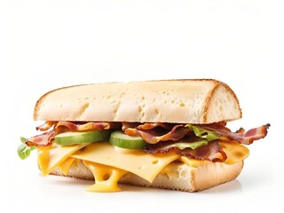 tasty sandwiches with ham and cheese on white background