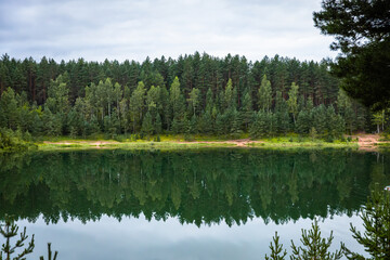 Tranquil Forest Reflected in Calm Lake