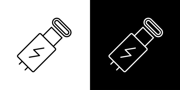 A simplistic line art illustration showcasing a stylized lightning bolt symbol on a compact electrical device against a contrasting background