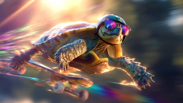 Stunt turtle on a skateboard