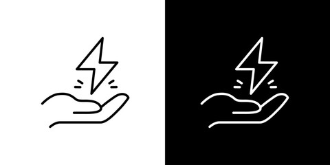 Single icon of hand holding lightning bolt symbol representing energy, power, and electricity in two distinct styles