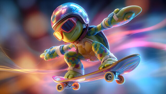 Stunt turtle on a skateboard