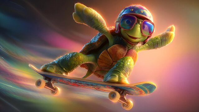 Stunt turtle on a skateboard