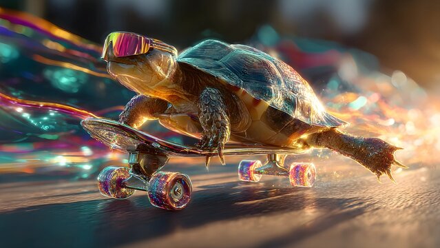 Stunt turtle on a skateboard