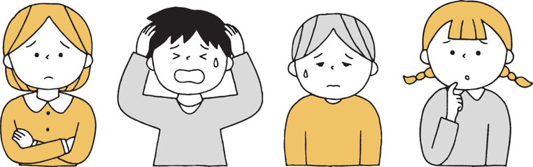 困った表情の子供達セット単色