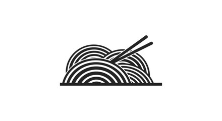 A stylized depiction of noodles and chopsticks presented as a bold black and white silhouette