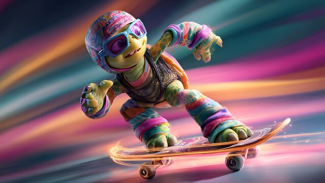 Stunt turtle on a skateboard