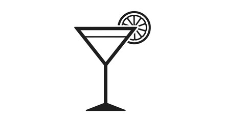 A minimalist depiction of a classic martini glass with a citrus garnish a striking silhouette