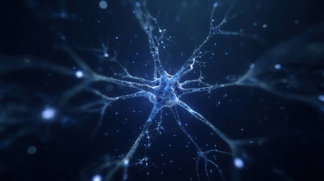 Blue glowing neural network connections, artificial intelligence technology - Powered by Adobe