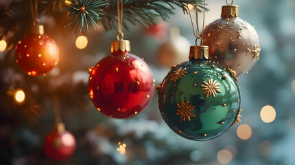Traditional Christmas Tree Decor in a Snowy Scene