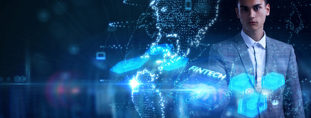 Fintech Financial technology Cryptocurrency investment and digital money. Business concept on...