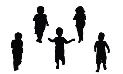 Children Running Silhouette Design Collection