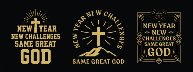 Christian New Year Quote Vector – New Year New Challenges Same Great God Typography Design © artbysugu
