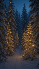 Naklejka premium Enchanting snowy forest with lights mobile wallpaper