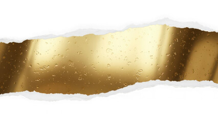 Torn paper with a gold metallic surface in the middle on transparent background