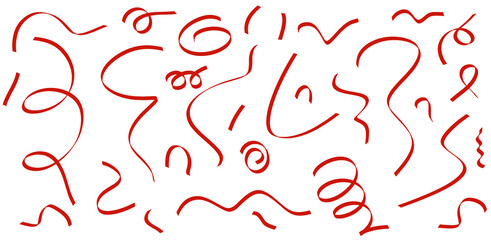 Holiday collection of red ribbons decoration vector on transparent background 