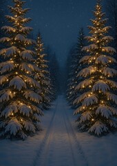 Naklejka premium Snowy trees glowing night