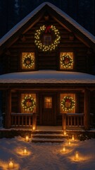 Obraz premium Cozy cabin with festive lights mobile wallpaper