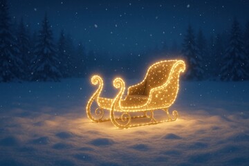 Fototapeta premium Glowing sleigh amidst snowy forest.