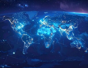 Illuminated globe with a network overlay showing connections