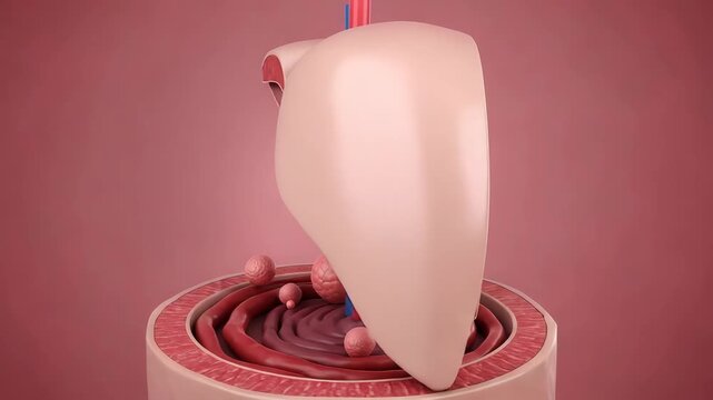 Human liver with internal tumors and lesions, showcasing anatomical structures and common pathologies in a medical context