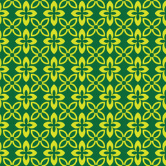 Geometric vector seamless green pattern with flowers