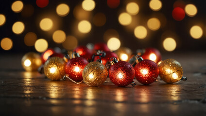 Christmas Baubles and Fairy Lights. generative ai