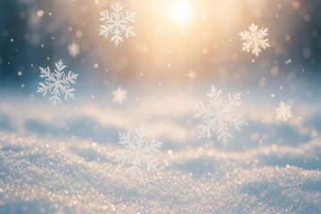 Naklejka premium Serene snowflakes under golden sunlight.