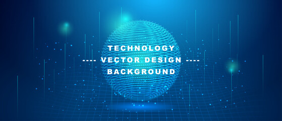 Futuristic Wireframe Sphere Global Network Technology Background