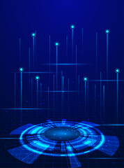 Dark Blue Technology Background with Circuitry and Central HUD