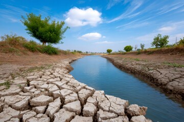Obraz premium Drought and climate change affecting water canal