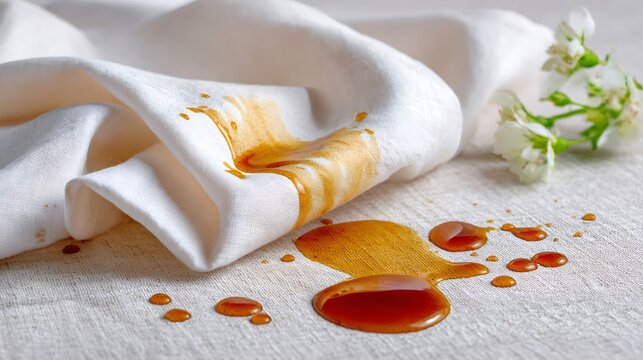 Coffee drink spilling creating stain on white fabric