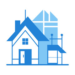 Fototapeta premium A geometric blue icon representing house construction and architectural design