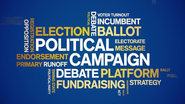 Political Campaign animated word cloud-text design animation tag kinetic typography seamless loop.