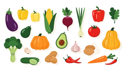 Vibrant Assortment of Fresh Vegetables in a Flat Lay Vector Illustration