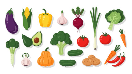 Assortment of Fresh Vegetables, Healthy Food Flat Lay Vector Illustration