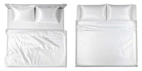 Two Beds With White Linens and Pillows from Above with Transparent Background