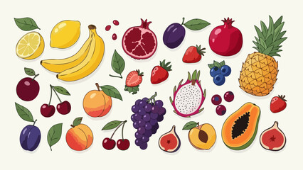 Vibrant Assortment of Exotic and Tropical Fruits Isolated on White Background