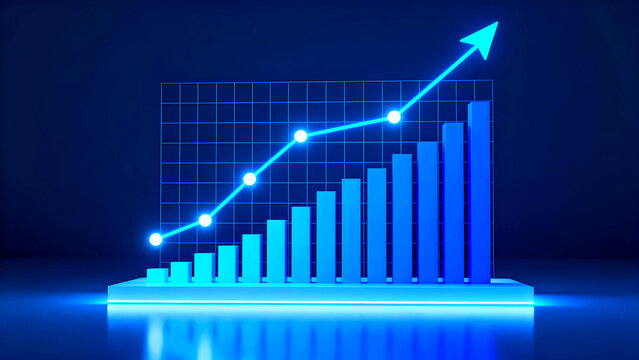 Business growth chart rising arrow data visualization financial success upward trend market analysis performance metrics investment progress report digital analytics glowing blue background abstract c - Powered by Adobe