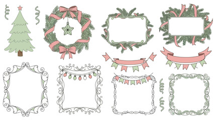 Christmas Decorative Frames, Wreath, Tree, and Banners - Festive Holiday Elements