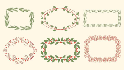 Collection of Six Decorative Christmas Wreath and Frame Vector Designs
