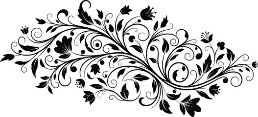 Elegant black floral swirl design element perfect for backgrounds and decorative projects