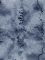 Abstract dark blue watercolor wash background with textured paint and flowing ink patterns